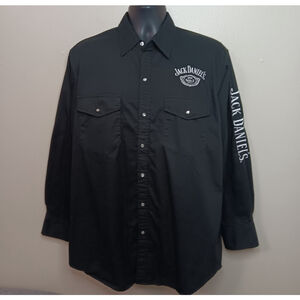 Jack Daniels Men’s Large Shirt Western Pearl Snap L/S Embroidered Black Cotton